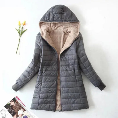 Warm quilted jacket with hood and fleece lining