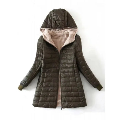 Warm quilted jacket with hood and fleece lining