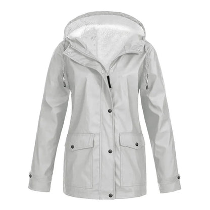 Weatherproof jacket with hood and faux fur lining