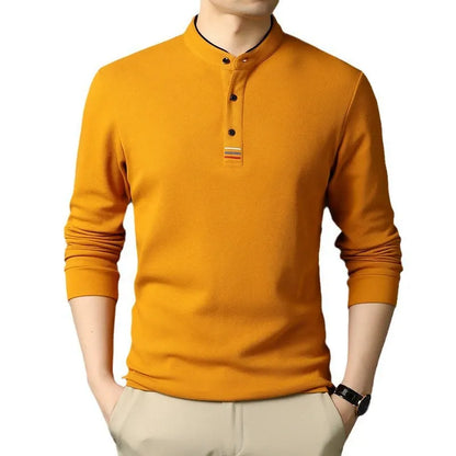 Long-sleeve cotton T-shirt with stand-up collar