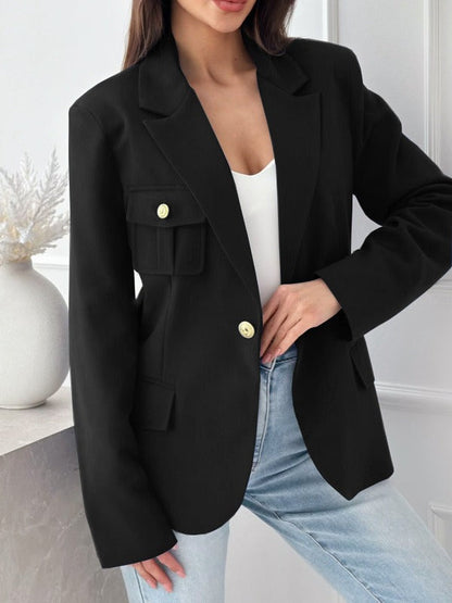 Women's Double-Breasted Long Sleeve Wool Blend Blazer Elegant