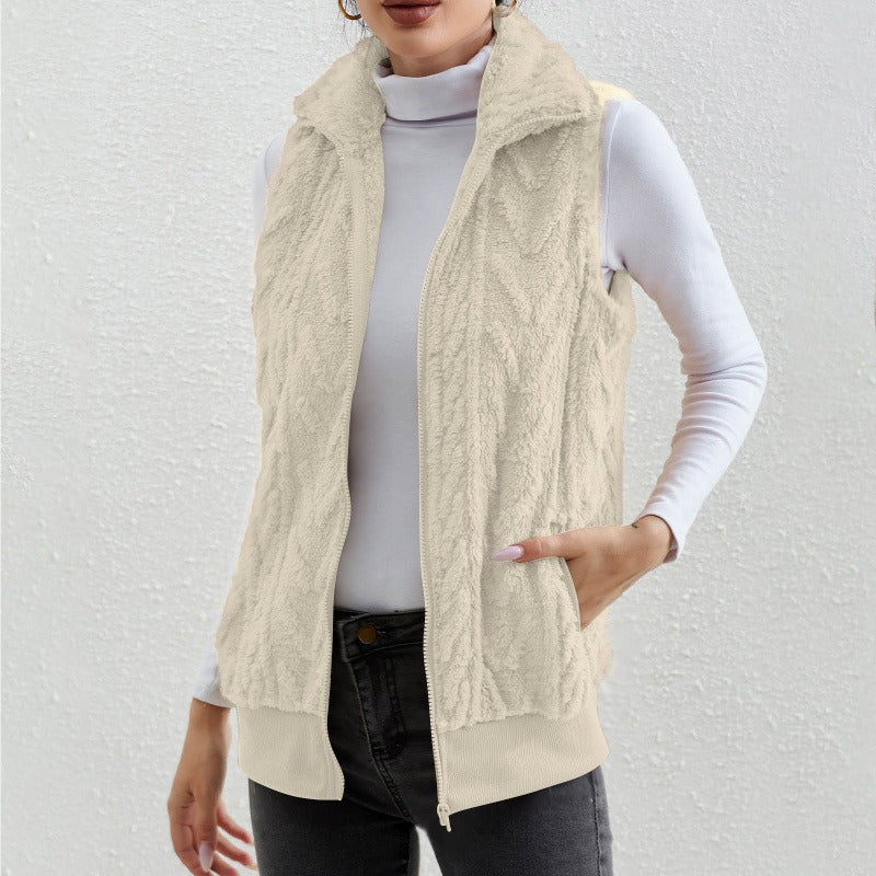 Sleeveless Fleece Jacquard Zip Dress