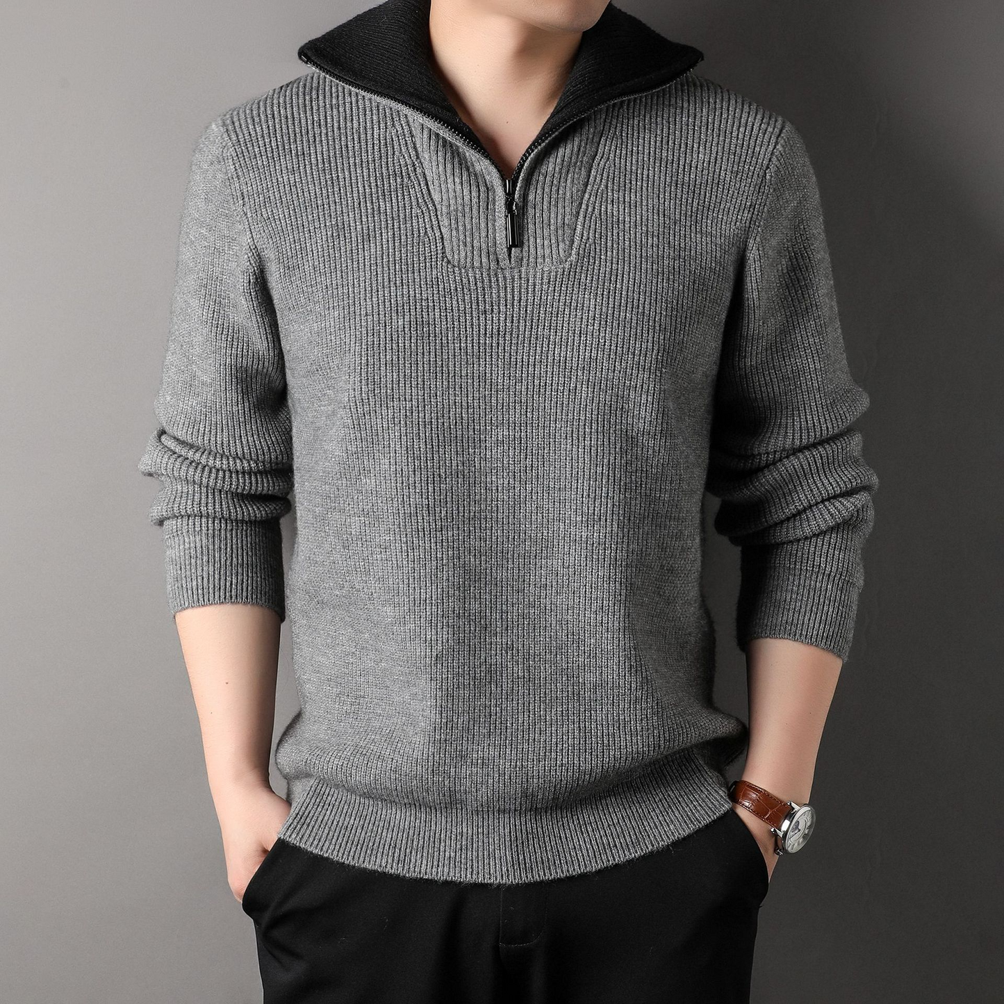 Comfortable Knitwear | Loose-Fitting Wool Sweater High Collar Zipper