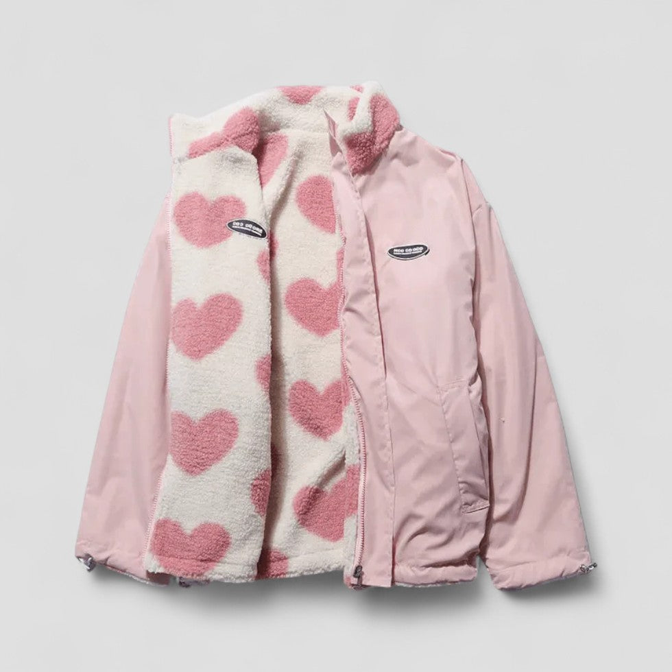 Cozy Reversible Coat Jacket Heart Lining