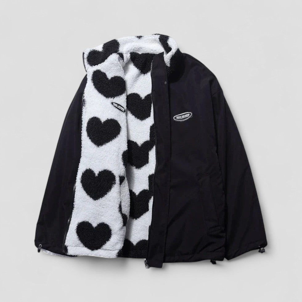 Cozy Reversible Coat Jacket Heart Lining