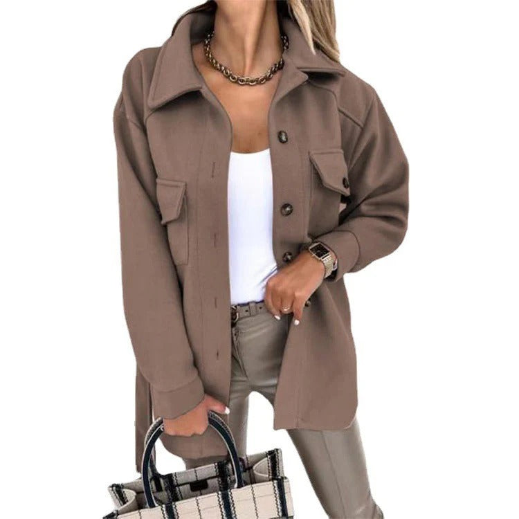 Women's Oversized Windproof Winter Jacket with Button Closure