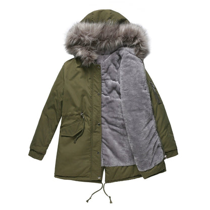 Casual Fleece-Lined Winter Parka with Faux Fur Hood