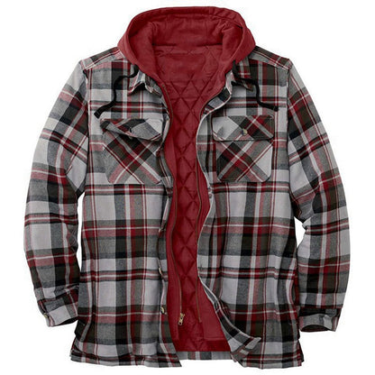 Casual Shirt Jacket Hood Flannel Plaid Pattern