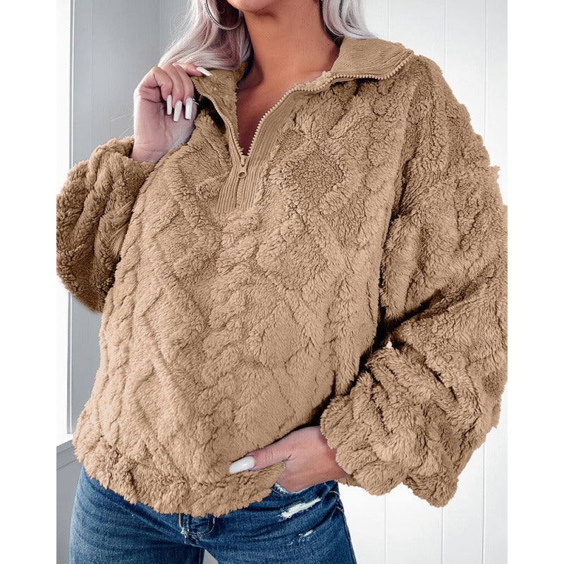 Oversized Fleece Stand-Up Collar Pullover