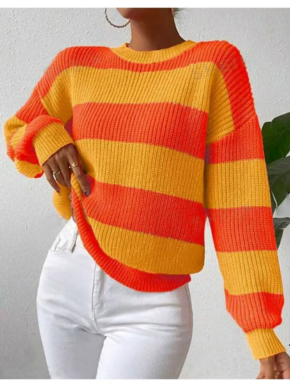 Women's Long-Sleeved Striped Soft Sweater