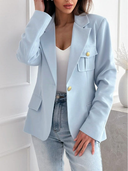 Women's Double-Breasted Long Sleeve Wool Blend Blazer Elegant