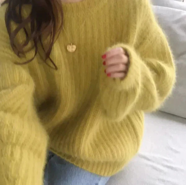 Oversized Mohair Blend Round Neck Sweater