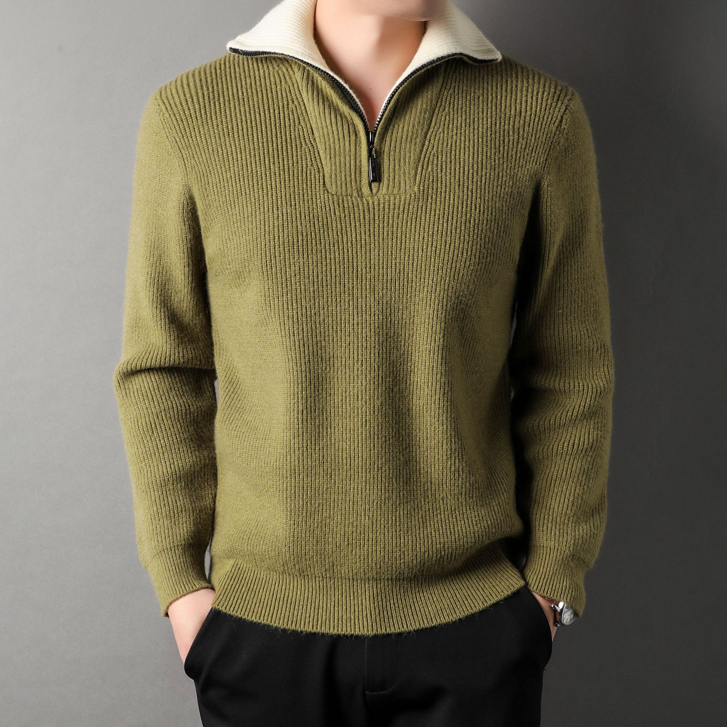 Comfortable Knitwear | Loose-Fitting Wool Sweater High Collar Zipper