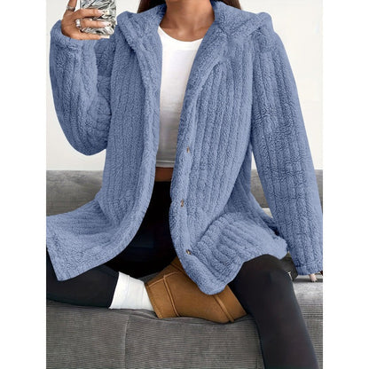Oversized Teddy Jacket Soft Hood Button Closure