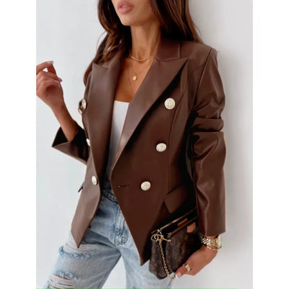 Chic Leather Jacket for Women, Tailored, Shoulder Pads