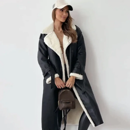 Luxury Long Trench Coat Shearling Lined Winter