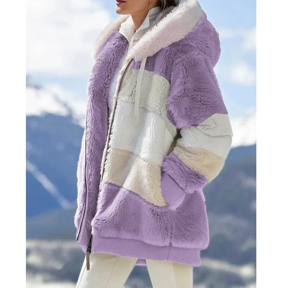 Oversized Fleece Jacket Hood Zipper