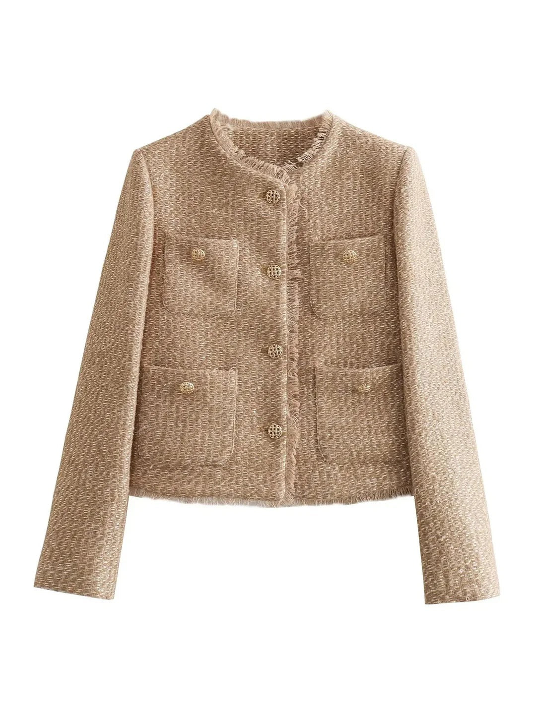 Klassische Damenjacke Elegant Kurz Tweed - IdealeKleiden