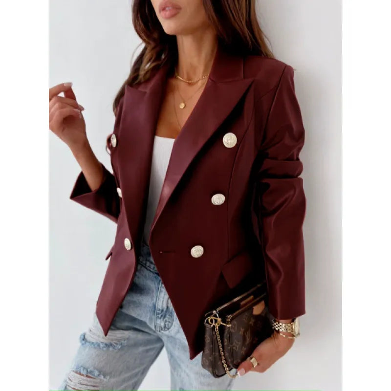 Chic Leather Jacket for Women, Tailored, Shoulder Pads