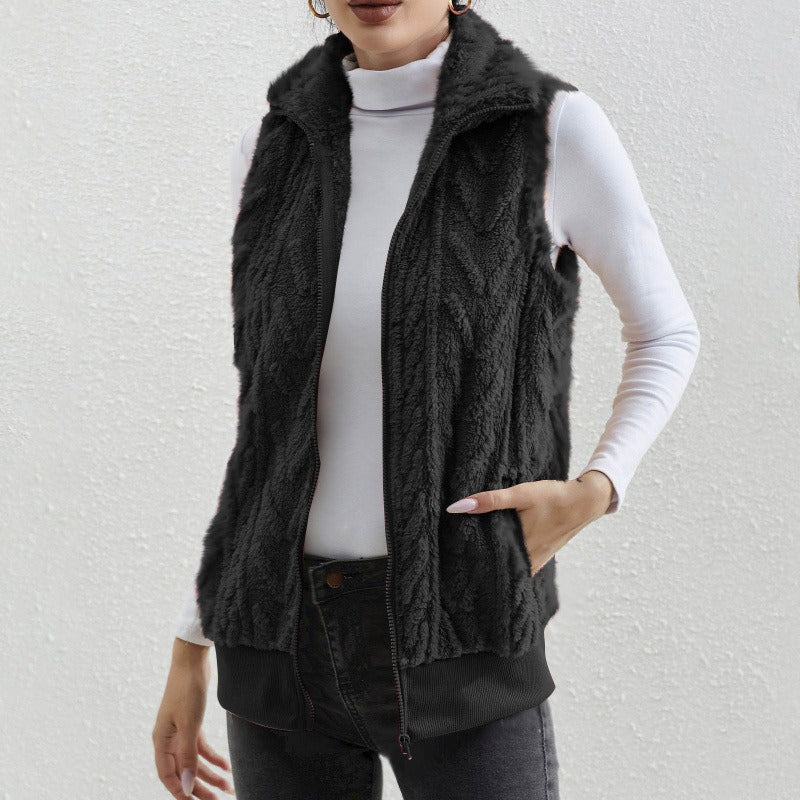 Sleeveless Fleece Jacquard Zip Dress