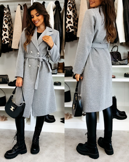 Women's Double-Breasted Belted Tailored Wool Coat