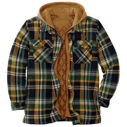 Casual Shirt Jacket Hood Flannel Plaid Pattern