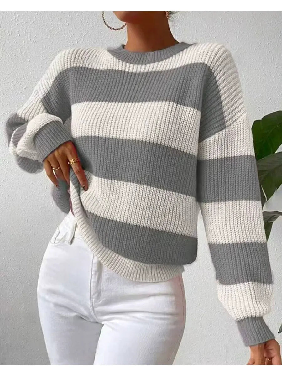 Women's Long-Sleeved Striped Soft Sweater