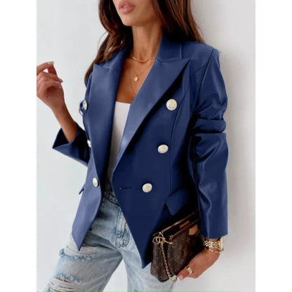 Chic Leather Jacket for Women, Tailored, Shoulder Pads