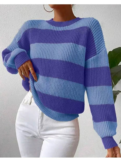 Women's Long-Sleeved Striped Soft Sweater