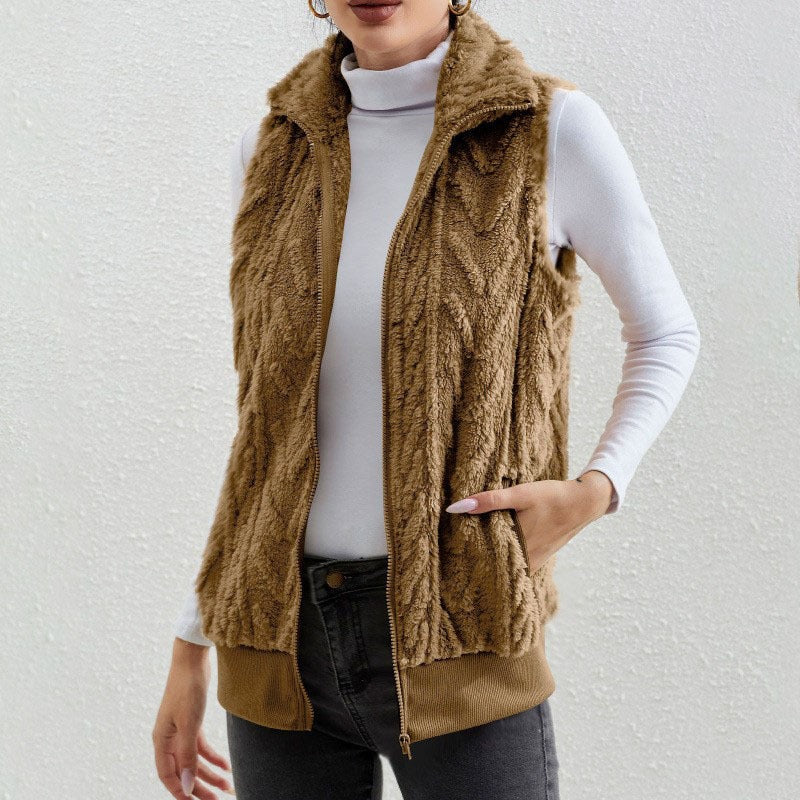 Sleeveless Fleece Jacquard Zip Dress