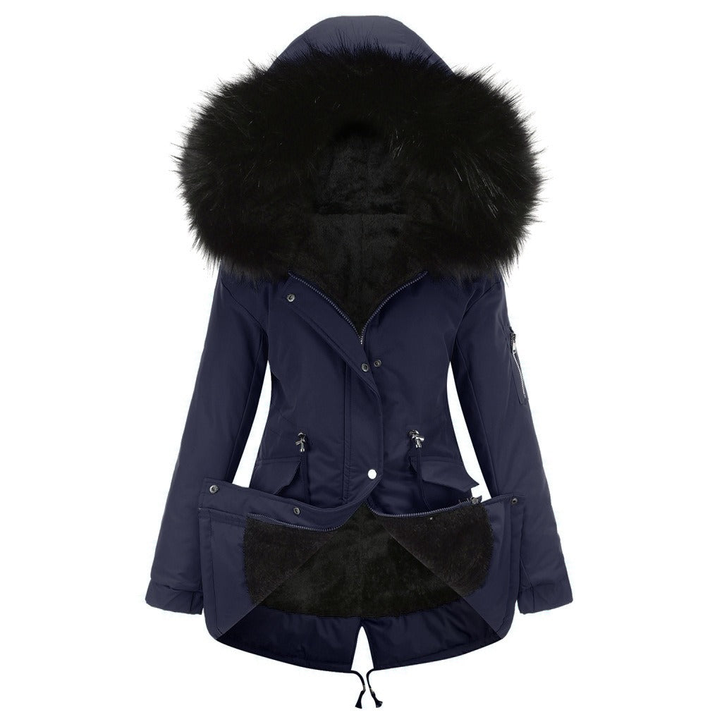 Casual Fleece-Lined Winter Parka with Faux Fur Hood