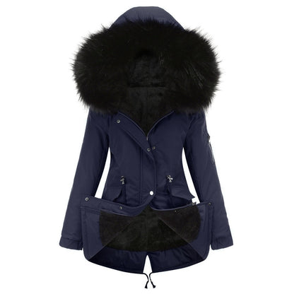 Casual Fleece-Lined Winter Parka with Faux Fur Hood