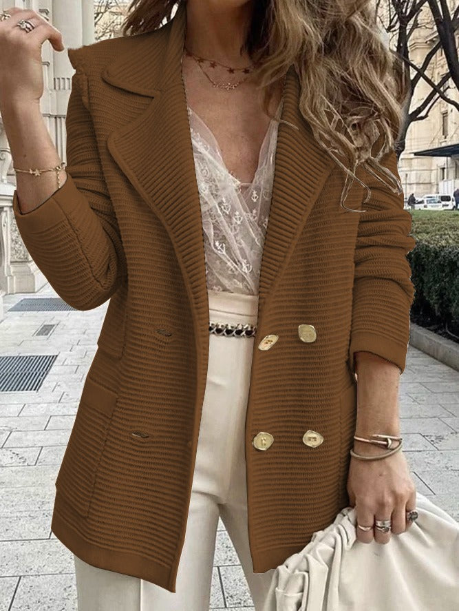 Tailored Men's Dress Ribbed Double-Breasted Jacket