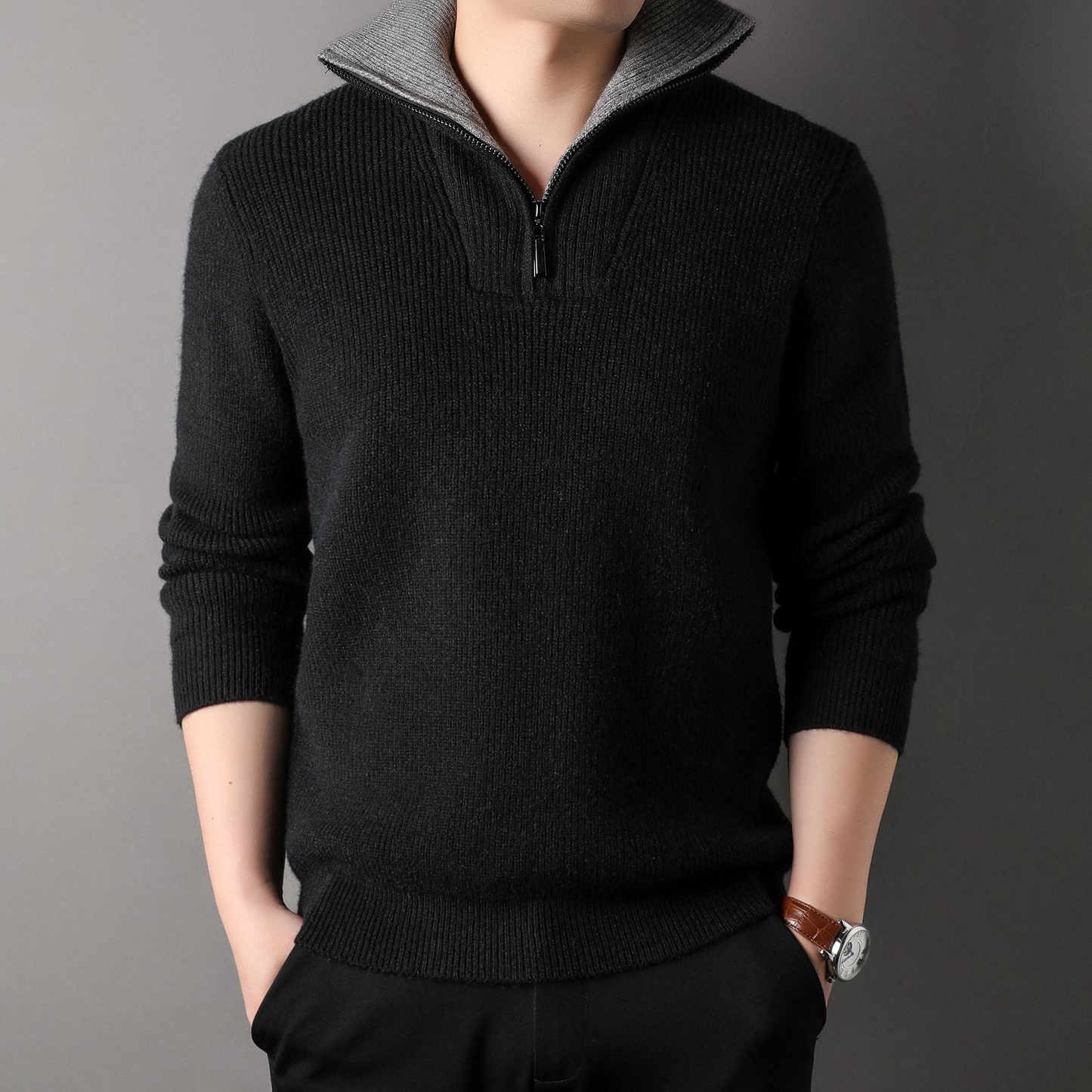 Comfortable Knitwear | Loose-Fitting Wool Sweater High Collar Zipper