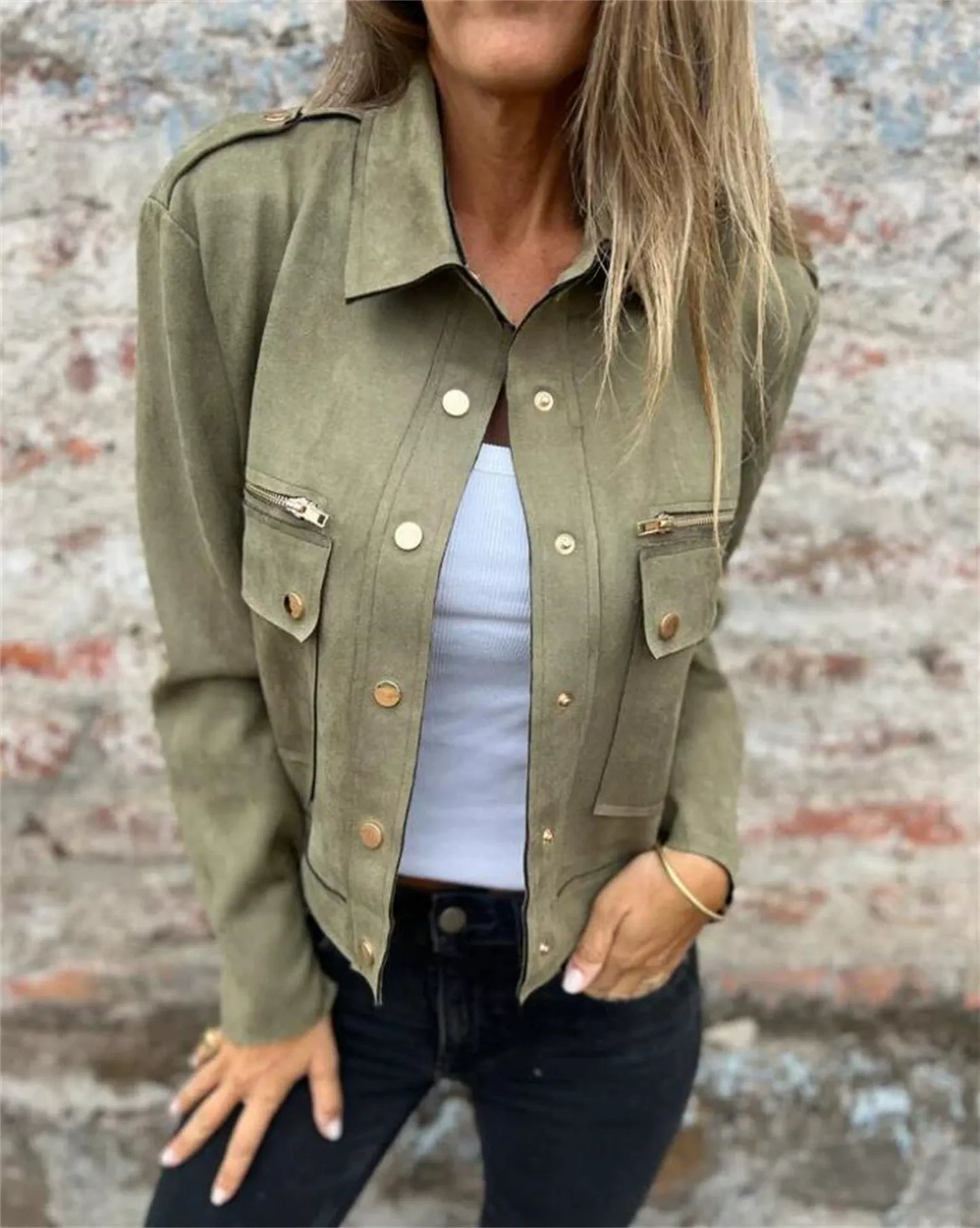 Women's Fitted Suede-Look Lapel Coat
