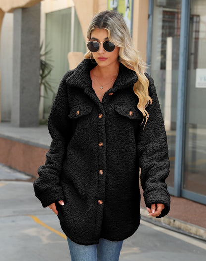 Oversized Sherpa Fleece Shacket with Buttons and Pockets