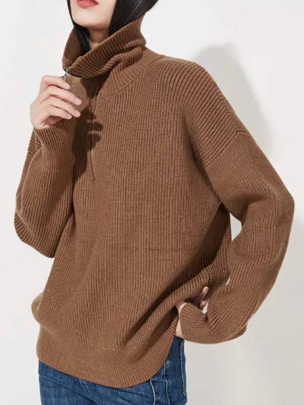 Elegant Wool Dress Casual Cut High Zipper