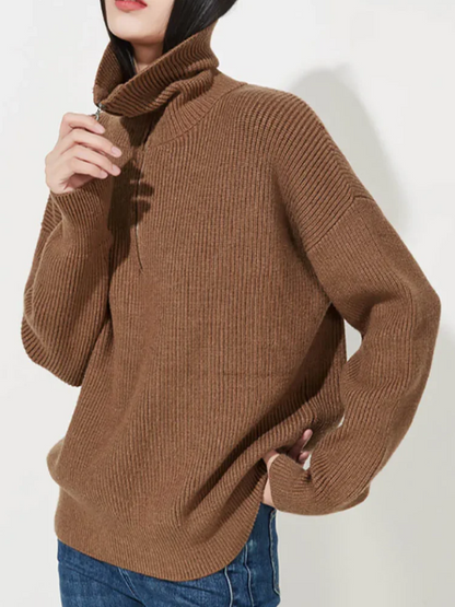 Elegant Wool Dress Casual Cut High Zipper