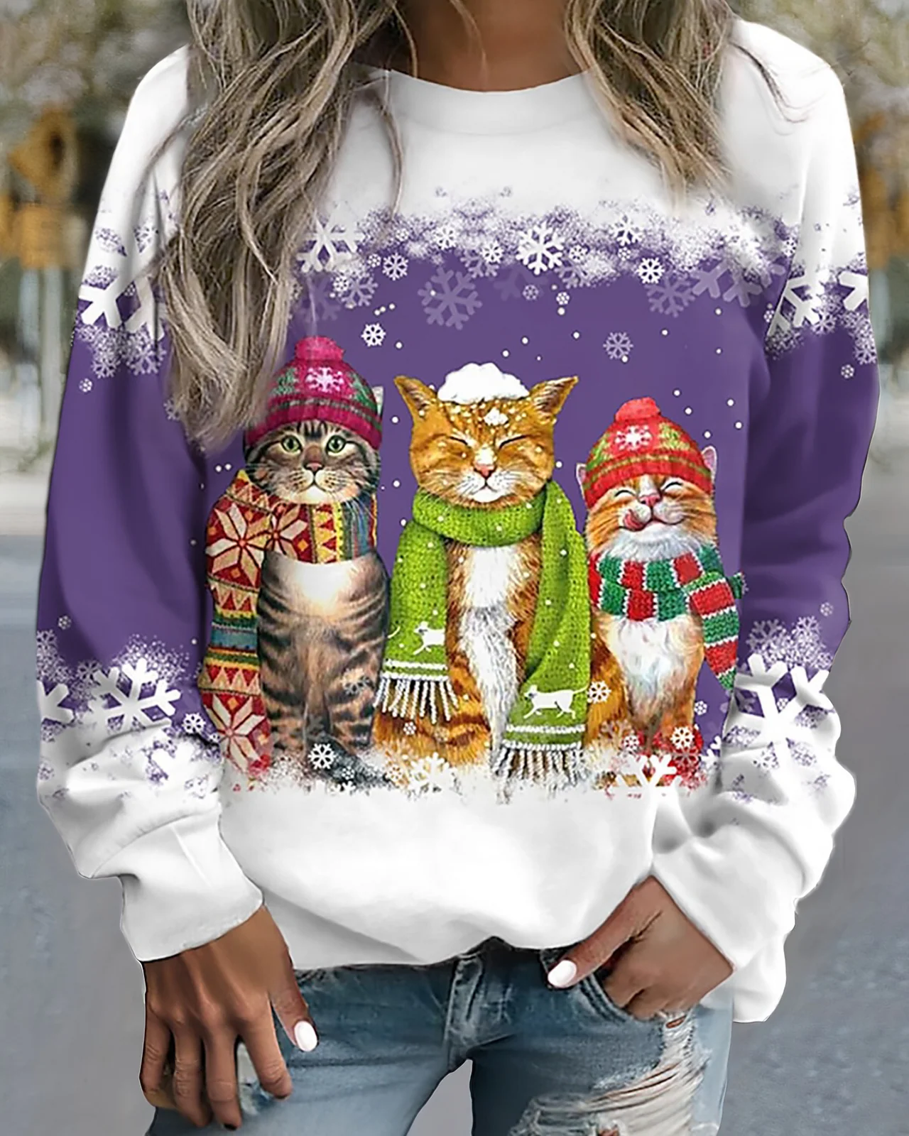 Comfortable Sweatshirt With Graphic Print Loosely Laced