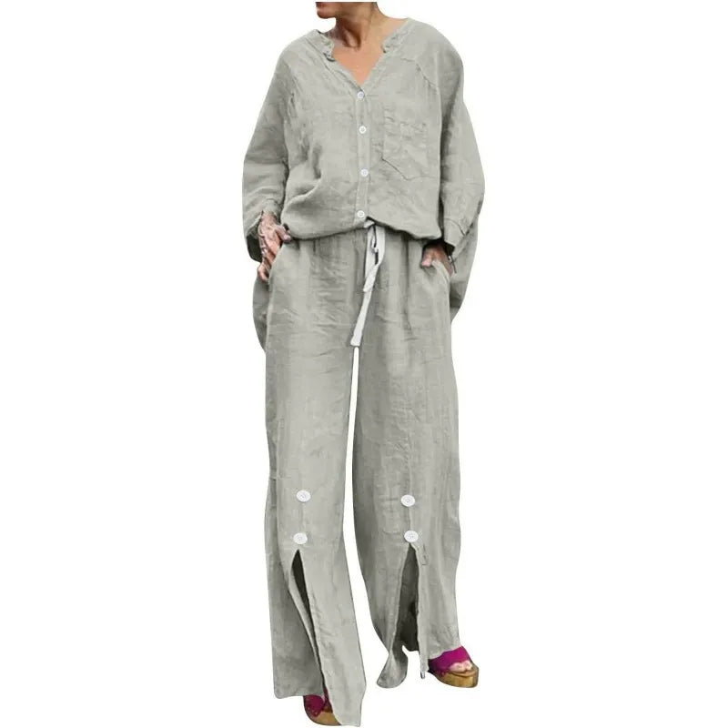 Cardigan and Trousers Set Comfortable Cotton