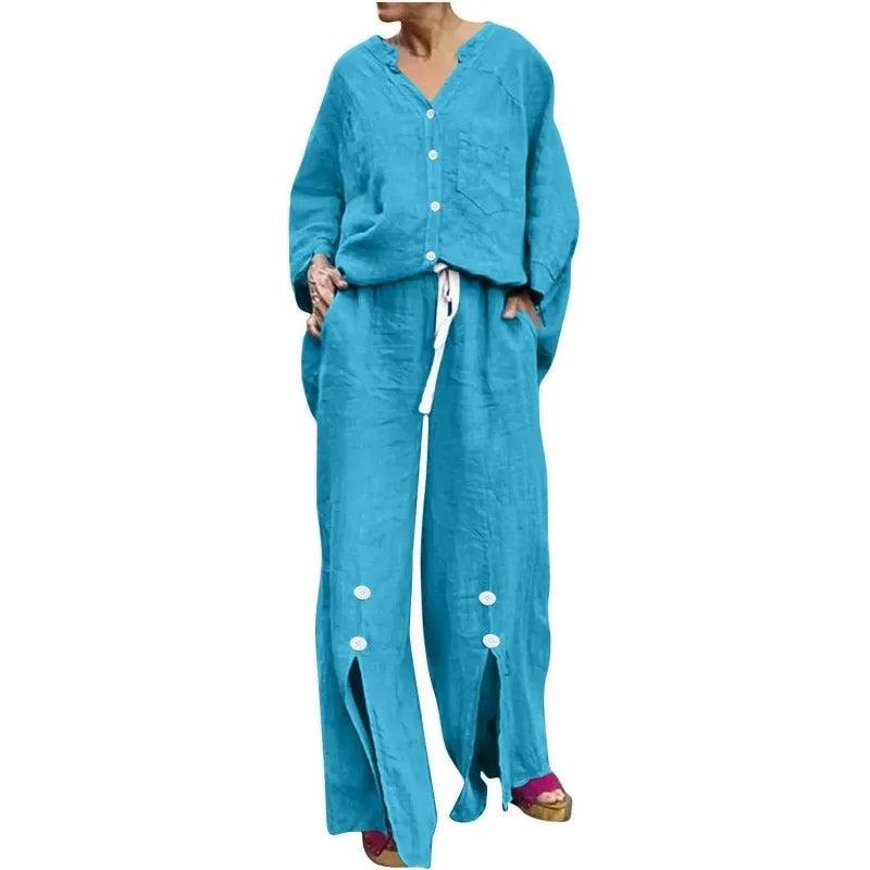 Cardigan and Trousers Set Comfortable Cotton