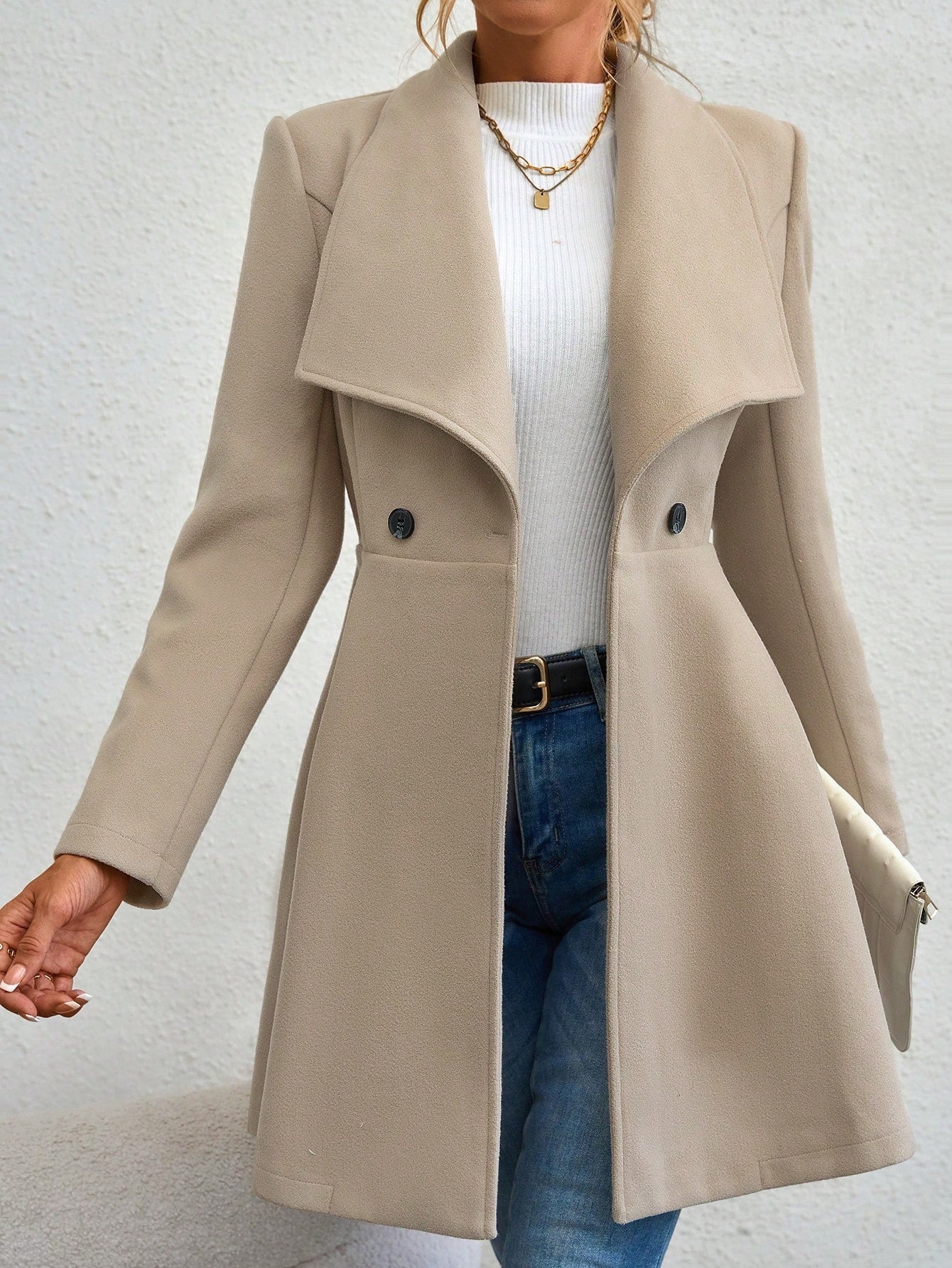 Elegant Wool Coat Slim Figure-Hugging Classic