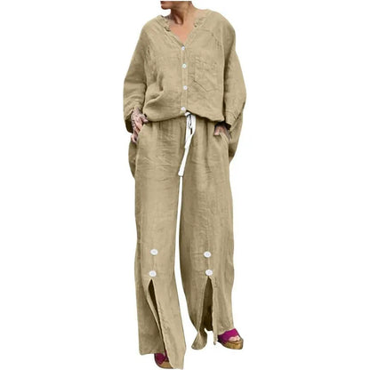Cardigan and Trousers Set Comfortable Cotton