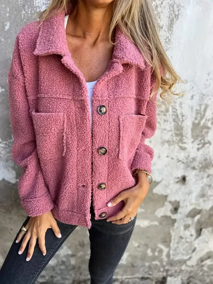 Oversize Teddy Jacket Soft Plush Button Closure