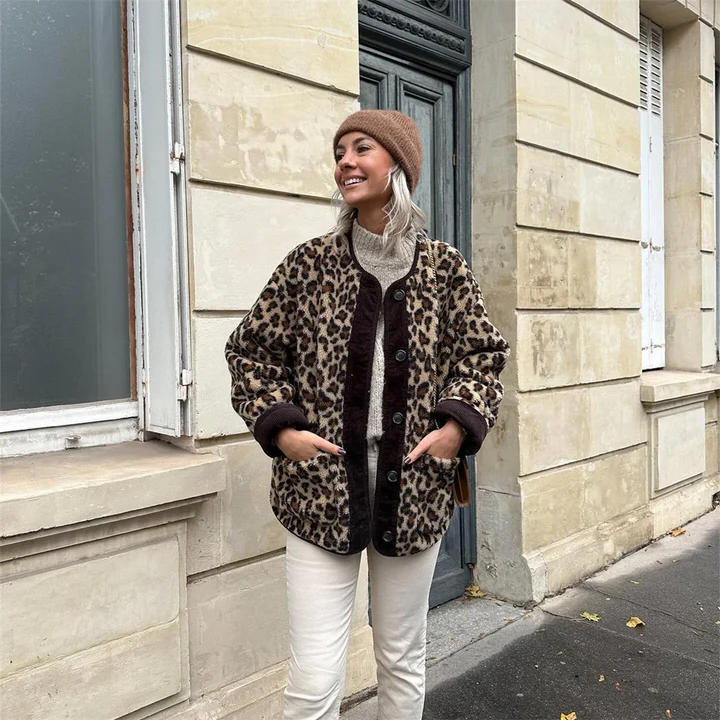Oversized Jacke Weich Fell-Look Rundhals - IdealeKleiden