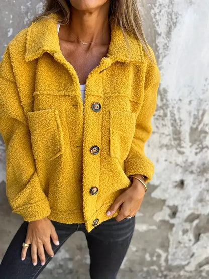 Oversized Plush Jacket Casual Button Closure