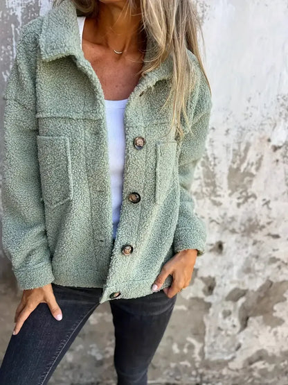 Oversized Plush Jacket Casual Button Closure