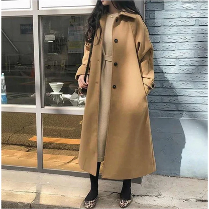 Stilvoller Trenchcoat Damen Wollmix Lässig Doppelreihig Lang - IdealeKleiden