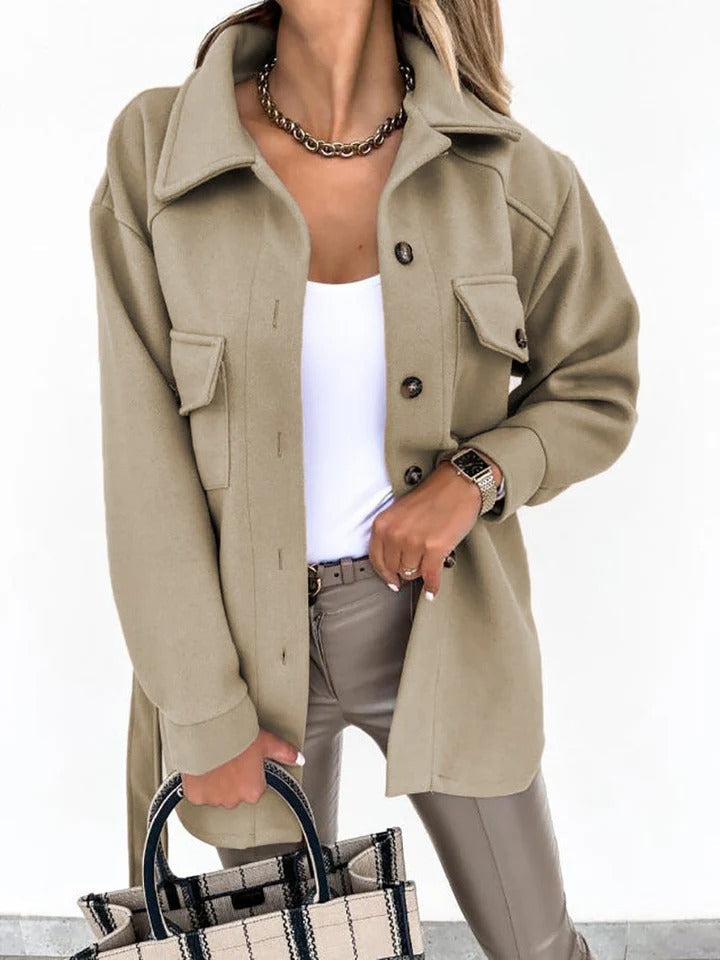 Women's Oversized Windproof Winter Jacket with Button Closure