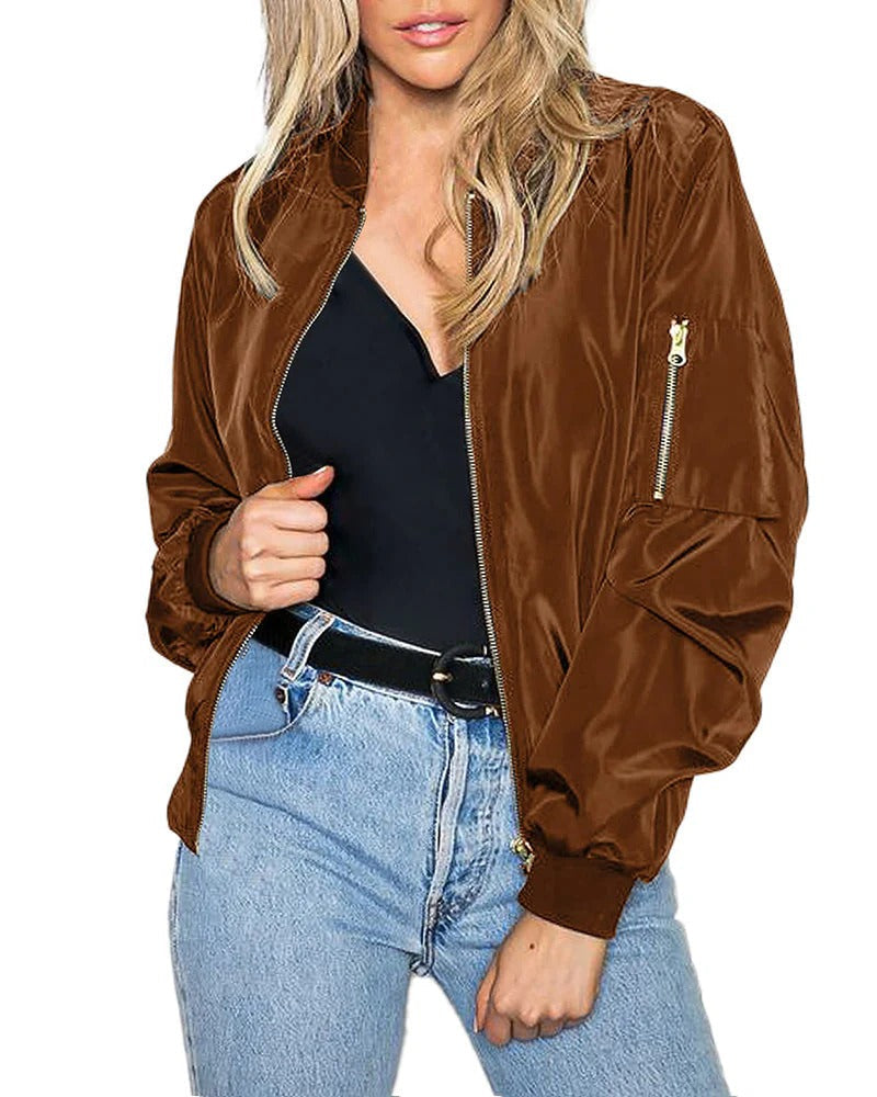 Casual Bomber Jacket Water-Resistant Zipper